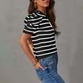 thumbnail image 6 of Women's Short Puff Sleeve Knit Crewneck Striped T-Shirt, Trendy Casual Summer Blouse, Comfortable Lightweight Top for Daily Wear, Perfect for Work, Vacations, and Weekend Outings, 6 of 7