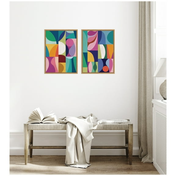 Kate and Laurel Abstract 2 Piece Framed Canvas Wall Art Set by Rachel Lee, Sylvie Natural Modern Contemporary, Abstract Art for Wall Decor
