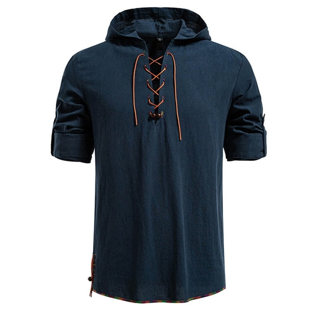 pstuiky Camisas de manga larga abrigadas para hombre, Top informal con capucha y cordón de manga larga de color liso a la moda para hombre salir tops m