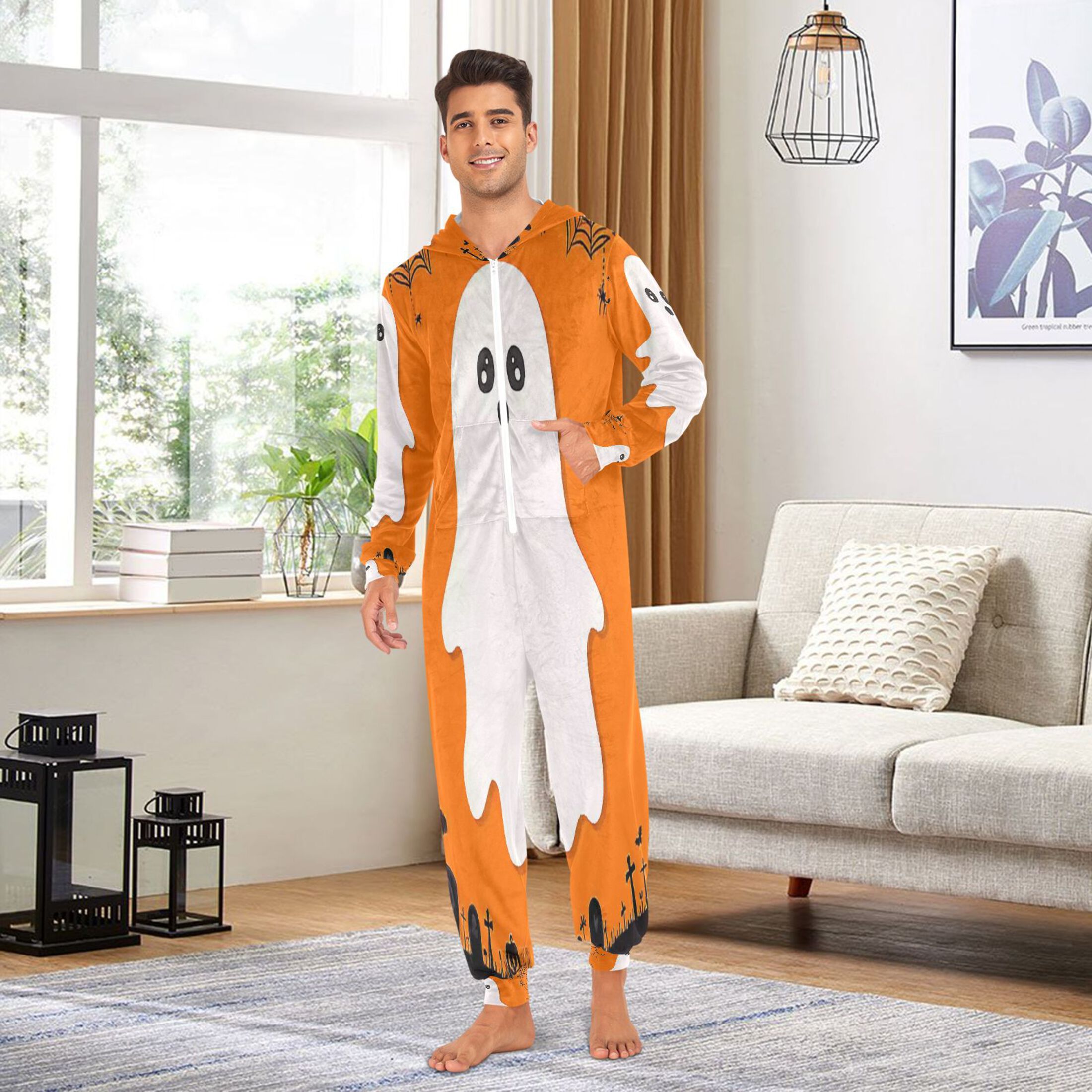 IAUYY Unisex Adult Onesie Pajamas Ultra-Soft Crystal-Soft Fabric, Halloween Adult Onesie Pajamas Adults,With a Zipper Plus Size Onesie Pajamas, Black Eyes