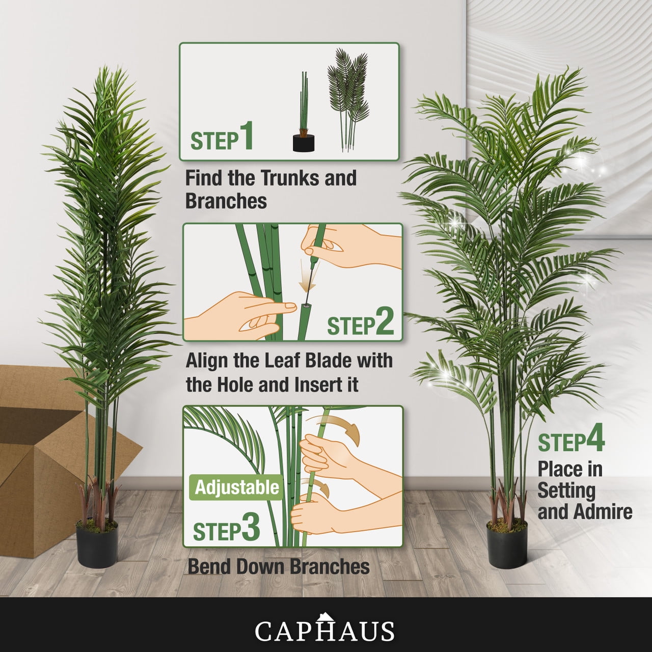 CAPHAUS Artificial Palm Tree, 5 / 6 / 7 Feet with 18 Trunks Faux Potted Tree for Home Office Modern Decoration, Faux Dypsis Lutescens Plant in Pot with Dried Moss, Indoor Gift for Housewarming