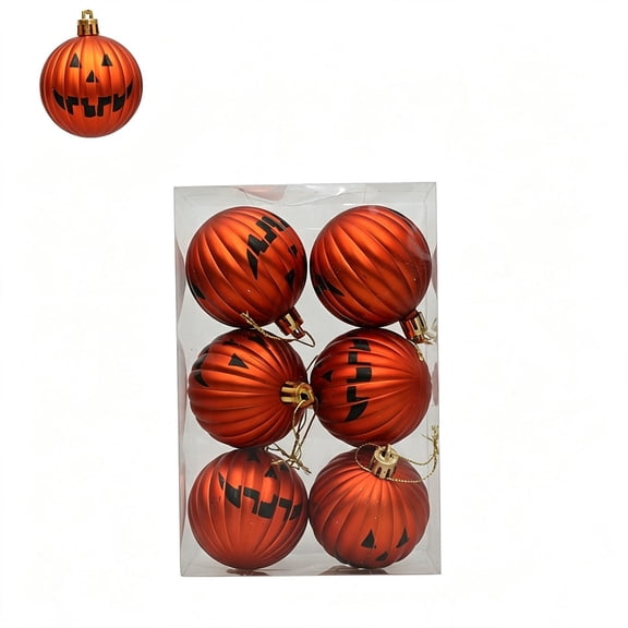 6Pcs Halloween Ball Ornaments for Tree, Shatterproof Plastic Balls, Colorful Hanging Decorative Baubles for Halloween Tree Decorations, Indoor Outdoor Decor - Brown