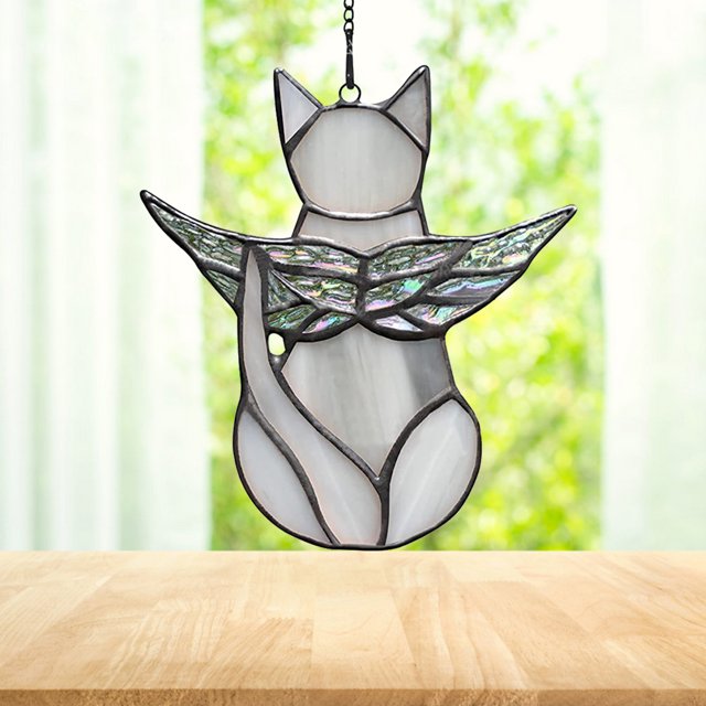 Decoración De Gatos Adornos para gatos, regalos para amantes de los gatos, adornos para ventana de Patio, coche, gris claro