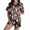 thumbnail image 1 of Christmas Pajamas For Women Snowflake Printed Silk Satin Short Sleeve Button Sleepwear Set 2Pc Pjs Set, 1 of 6