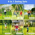 thumbnail image 2 of 6in1 Swing Set for Outside, Heavy Duty A-Frame Metal Swing Set with Glider, Basketball Hoop, Climbing Frame, Climbing Net, Hammock Swing and Belt Swing, Backyard Playground Set for Kids Age 3-12, 2 of 7