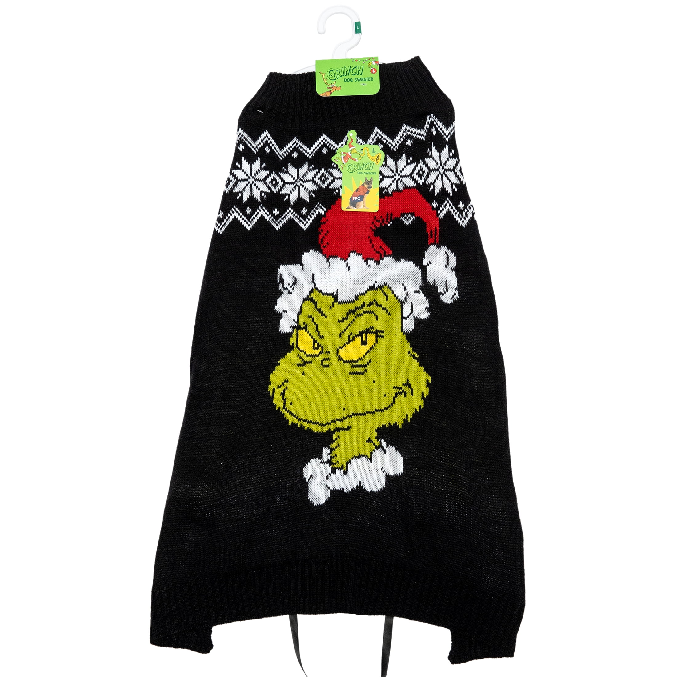 Dr. Seuss' The Grinch! Holiday Pet Sweater for Dogs, Grinch Face, Black, Large
