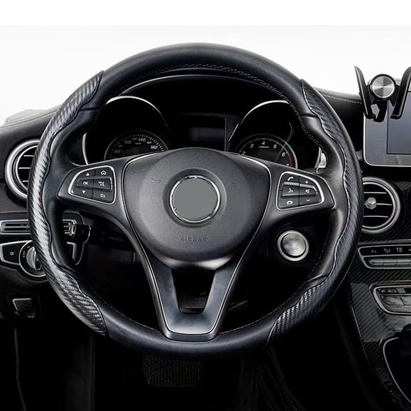 Universal Black Car Steering Wheel Cover Carbon Fiber Breathable Anti-slip Wear-Resistant