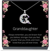 SheridanStar Granddaughter Jewelry Gift Moon Fairy Pendant Necklace Gift from Grandma, Grandpa, Grandparents, "Braver, Smarter, Stronger, Loved" Girls, Teens, Tweens