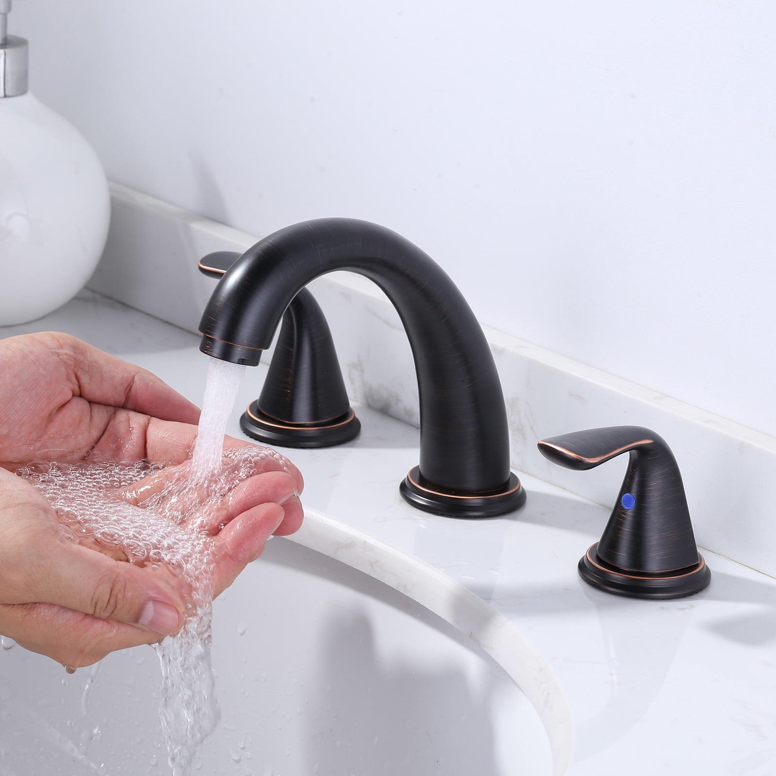 Wowow Widespread 2-Handle Bathroom Faucet in Oil Rubbed Bronze for Bathroom Sink with Pop Up Drain