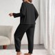 thumbnail image 4 of Conjunto de pantalones y blusa de poliéster para mujer, de talla grande, a la moda, de manga larga y color liso, informal, para estar en casa, 4 of 4