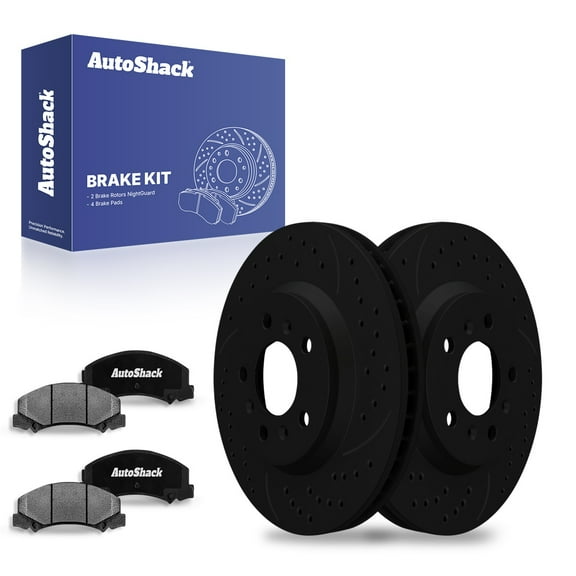 AutoShack 12.72" (323.2 mm) Front Vented Drilled & Slotted Brake Rotors E-Coated   Ceramic Brake Pads | Replacement for 2012-2013 Chevrolet Impala | Black Finish | 6-PC Brake Kit | NightGuard