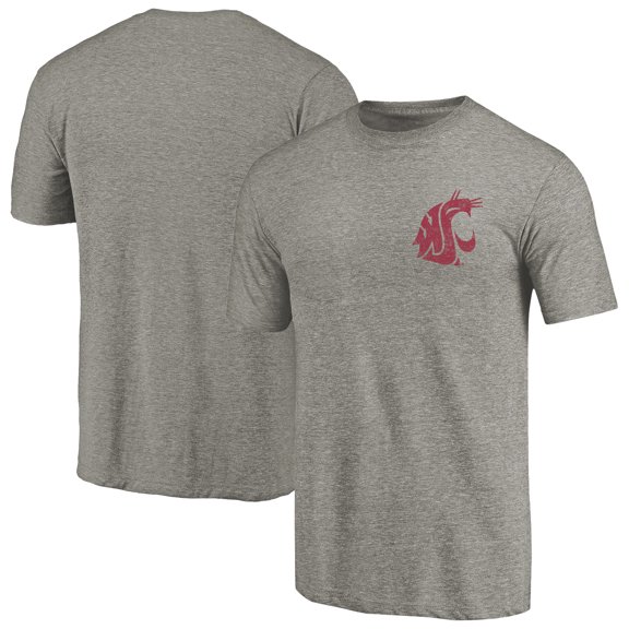 Men's Gray Heather Washington State Cougars Left Chest Distressed Logo Tri-Blend T-Shirt