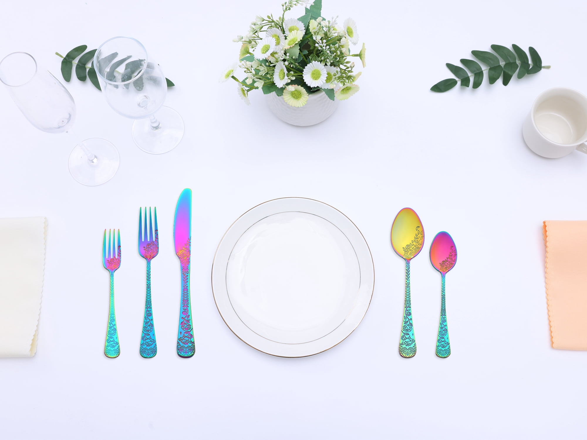 Unique Bargains 20 Pieces Stainless Steel Silverware Set for 4 Modern Cutlery Colorful