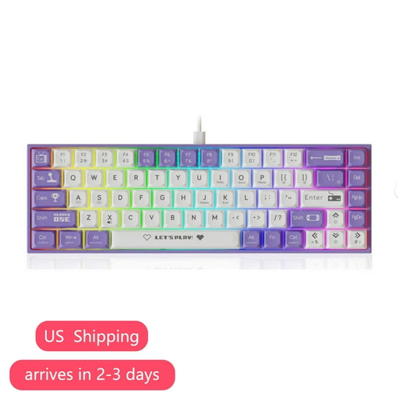 AK680 60% Wired Mechanical Gaming Keyboard,Hot-Swappable,RGB Rainbow Backlit,UV Printing and EVA Sound Control,Fully Anti-Ghosting Tea Switch Purple