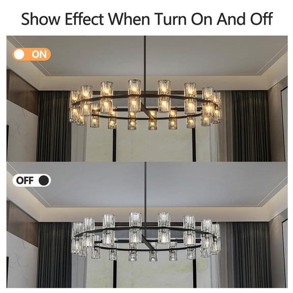 Keepoman 36inch Chandeliers Lights Fixture with Luxury Crystal and Decorative Lights Simple LED Lighting for Living Room, Dining Room, Home Decor, Black (Bulbs Included)