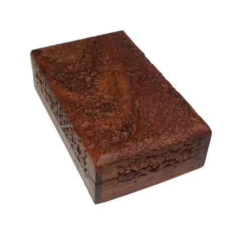 Friendship Keepsake Box - Exotic Hand Carved Wooden Keepsake Jewelry Trinket Box Storage Organizer with Floral Patterns & Velvet Interior