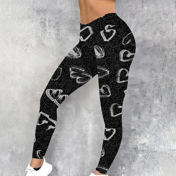Women's High Waisted Yoga Pants Fashion Imitation Denim Printed Tight Leggings Elastic Athletic Workout Pants Black S