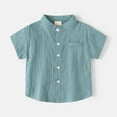 thumbnail image 5 of Baozhu Boys Solid Color Short Sleeve Spring Summer Shirt, Kids Short Sleeve Stand-up Collar Blouse,2-8 Years, 5 of 12