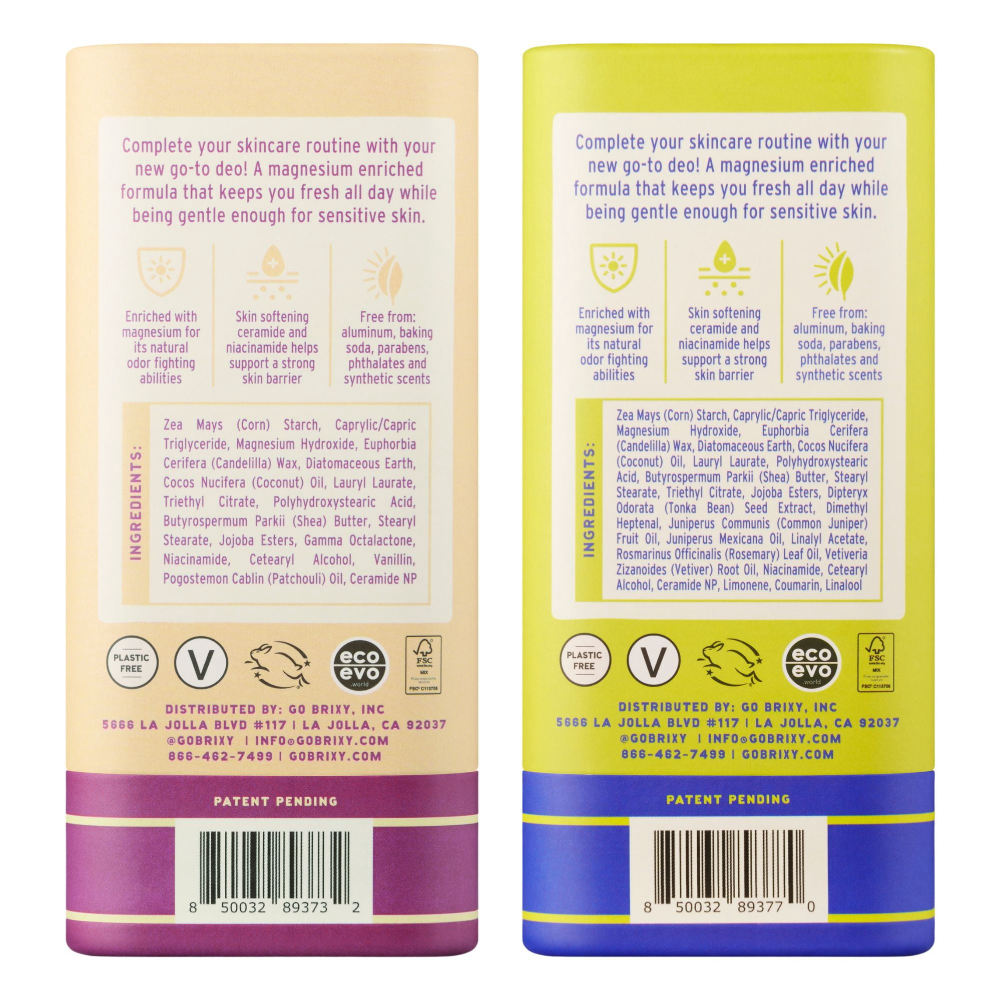 BRIXY Magnesium Deodorant, Odor Control With Ceramide & Niacinamide For Skin Health, Aluminum Free, Baking Soda Free, EWG VERIFIED, Sensitive Skin Deodorant, Vegan, Plastic Free, Light Scent (2 Pack)