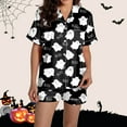 thumbnail image 5 of Matching Halloween Pajamas Women 2 Piece Set Graphic Thin Relaxed Fit Button Short Sleeve Shirts and Shorts Soft Cute Pj Sets Woman Black M, 5 of 7