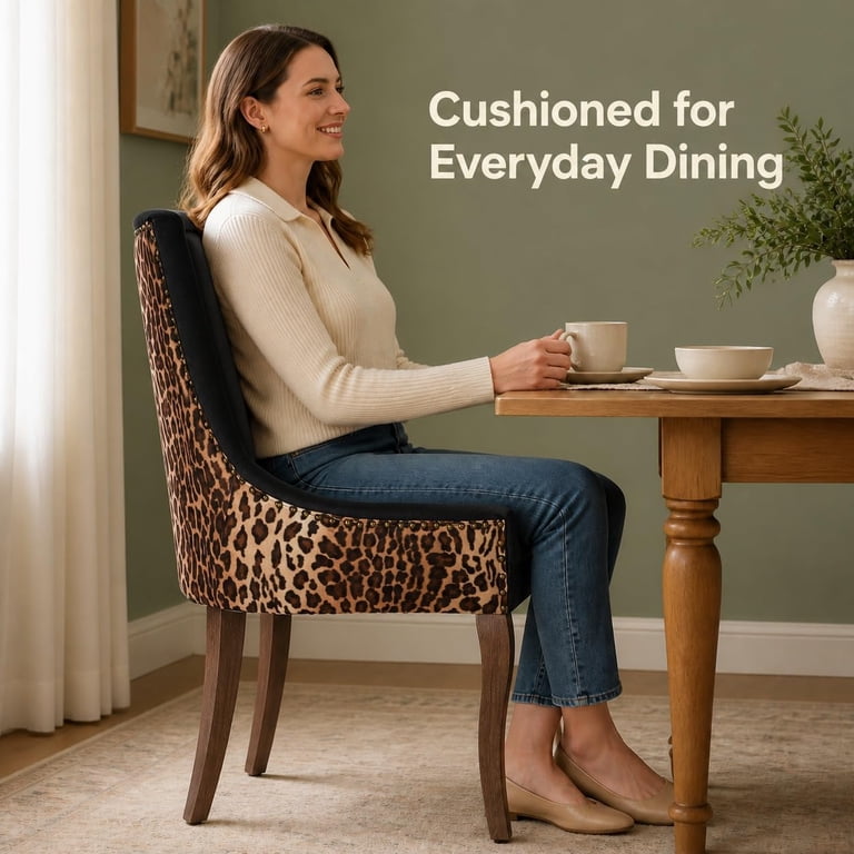 ODUSE-DAILY Leopard Dining Chairs, Set of 2 photo 8