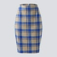 thumbnail image 2 of ASFGIMUJ Pencil Plaid Skirts For Women Fall Winter High Waisted Bodycon Knee Length Wool Midi Skirt With Slit Blue M, 2 of 7