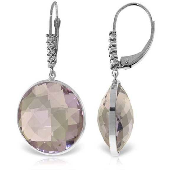 Galaxy Gold 14K White Gold Natural Amethyst and Natural Diamond Dangle Earrings - February Birthstone - Peace & Wisdom - Fine Jewelry for Women