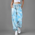 thumbnail image 3 of Pantalones jogger Gibobby mujer pantalones de pierna estampados con cordón de cintura alta para mujer azul L, 3 of 4