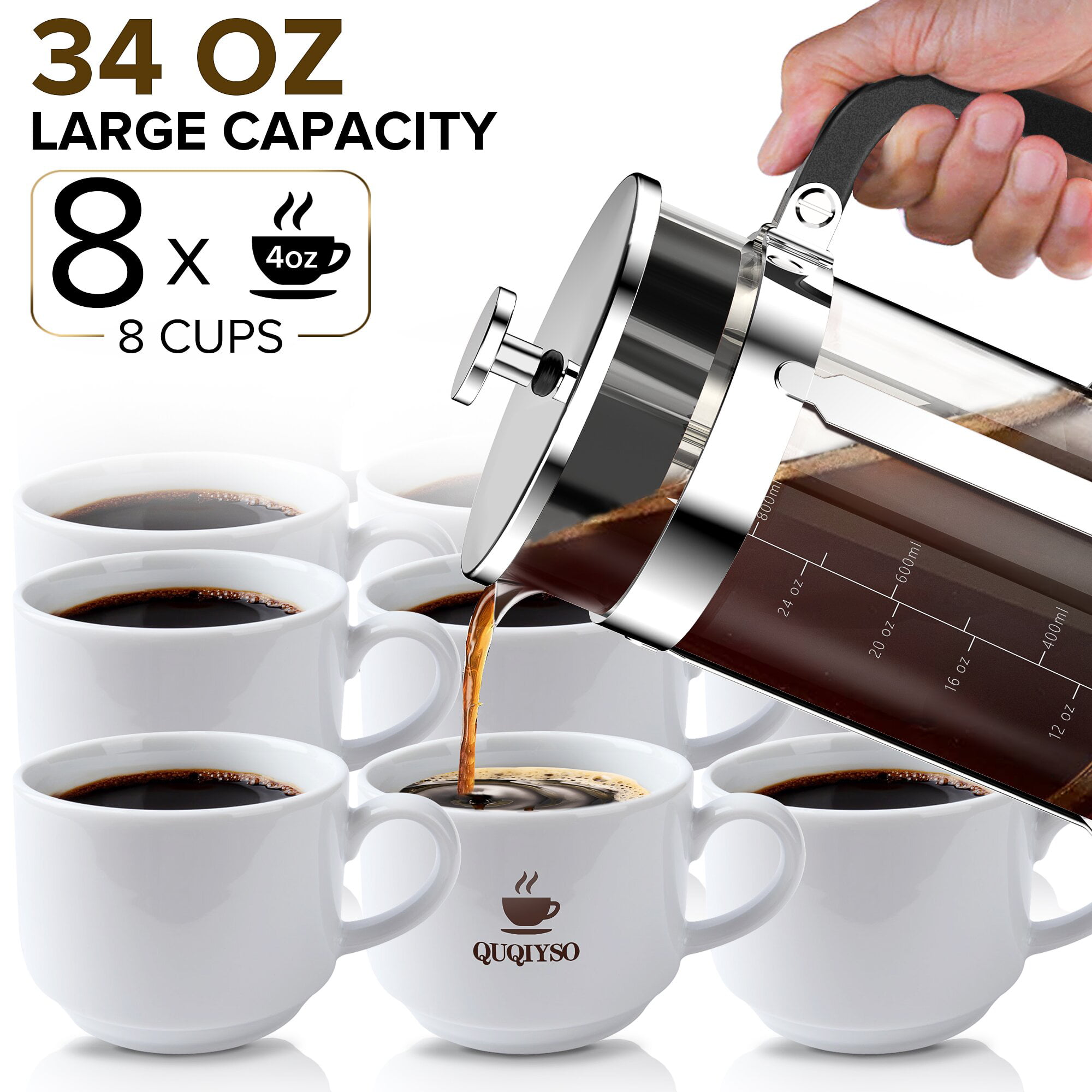 Acopa 27 oz. Glass / Black French Coffee Press