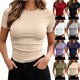 thumbnail image 1 of Neewe Womens Summer Tops Dressy Casual Crewneck Short Sleeve Shirts Solid Slim Loose Comfy Blouses, 1 of 6