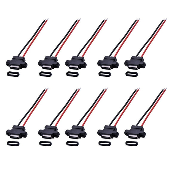 10* Type-C Female Chassis Cable Extension Power Cable USB-C Plug Socket Connector, 5V 2.5A, IP67 Waterproof