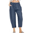 thumbnail image 1 of Innerwin Capri Pants Drawstring Women Pant Summer Straight Leg Baggy Bottoms Navy Blue 2XL, 1 of 2