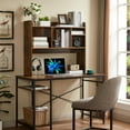 thumbnail image 2 of Desktop Bookshelf, Wooden Desk Storage Hutch with 6 Shelves for Computer Desk, 3-Tier Desktop Display Organizer Rack for Office Home, 2 of 6
