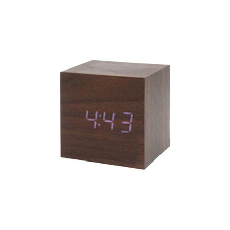 Zeiwohndc Wood Cube Voice Control Led Alarm Clock Home Bedroom Dormitory