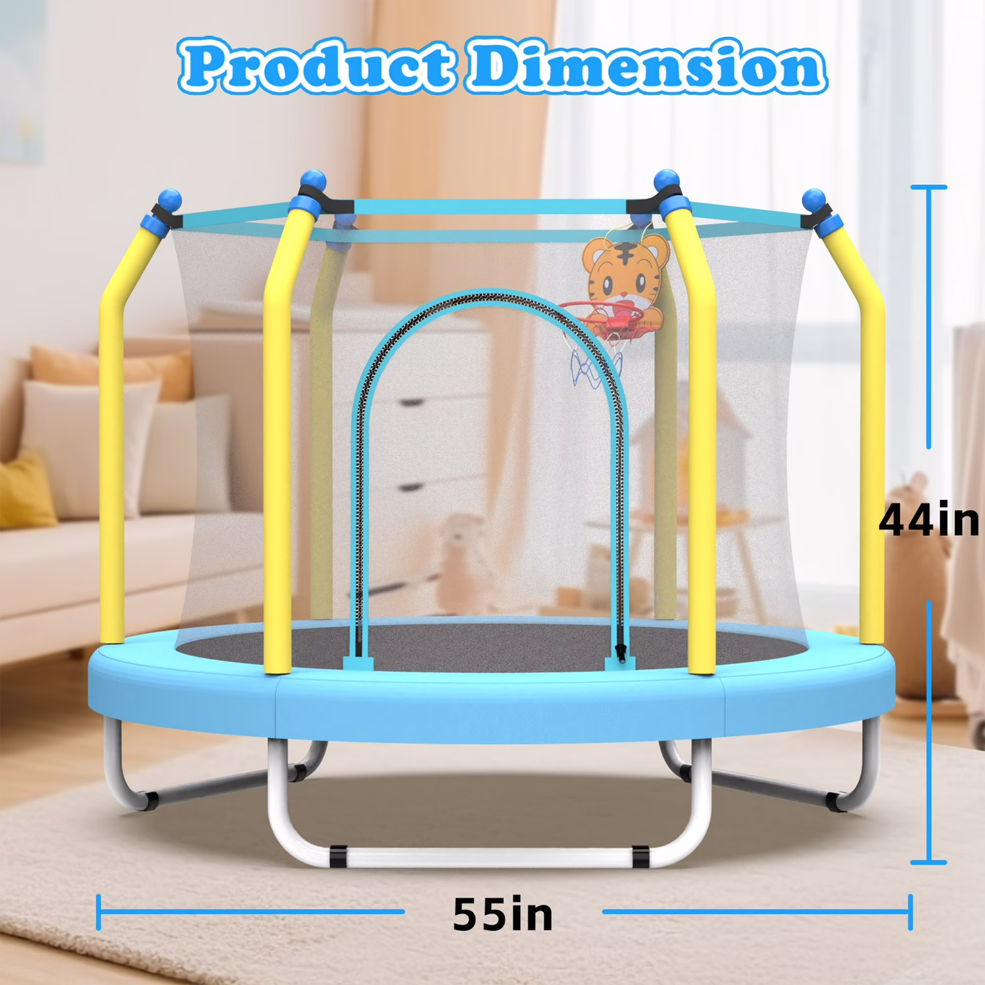 thumbnail image 5 of Toddler Trampoline with Net for Kids, SEGMART 55" Kids Trampoline with Enclosure, Small Trampolines for Kids with Jumping Mat, Indoor Mini Trampolines with Pading for Kids Toddlers, Birthday Gift, 5 of 5