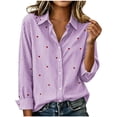 thumbnail image 4 of Hilenly Cotton Button Down Shirts for Women Striped Long Sleeve Dress Shirts Casual Collared Office Work Blouse, 4 of 4