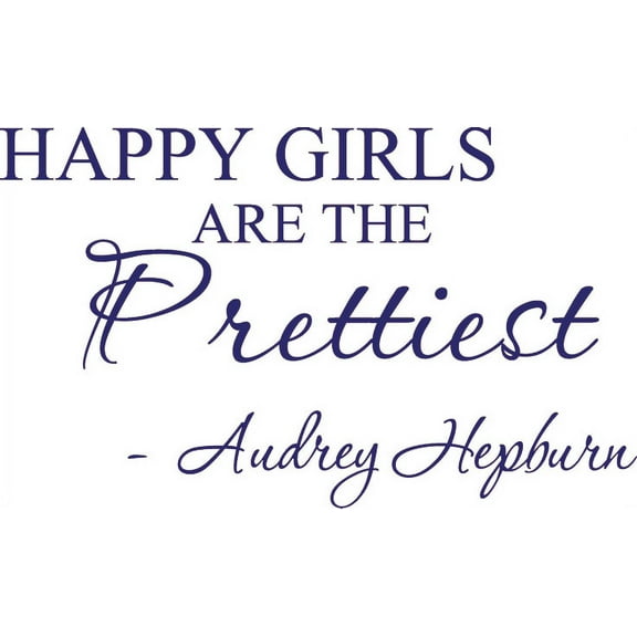 Purple 26" X 16" Happy girls are the prettiest. Audrey Hepburn. Art Home Mural Vinyl wall art Inspirational quotes and saying home decor decal sticker