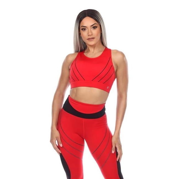18582-03-S Women Cut Out Back Mesh Sports Bra, Red - Small