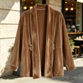 thumbnail image 5 of QIYAGBSA Womens Velour Cardigan Soft Open Front Shawl Collar Long Sleeve Decorative Button Casual Fall Winter Outerwear Sweaters(Brown, M), 5 of 5