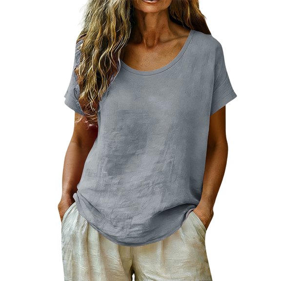 LIIPEE Womens Casual T Shirts Summer Crew Neck Short Sleeve Solid Color T Shirt Ladies Fashion Comfortable Versatile Everyday Tees,S