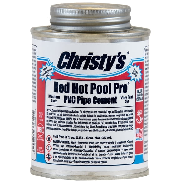 Cemento de PVC Christy's Red Hot Pool Pro, 240 ml, muy rápido de fraguar