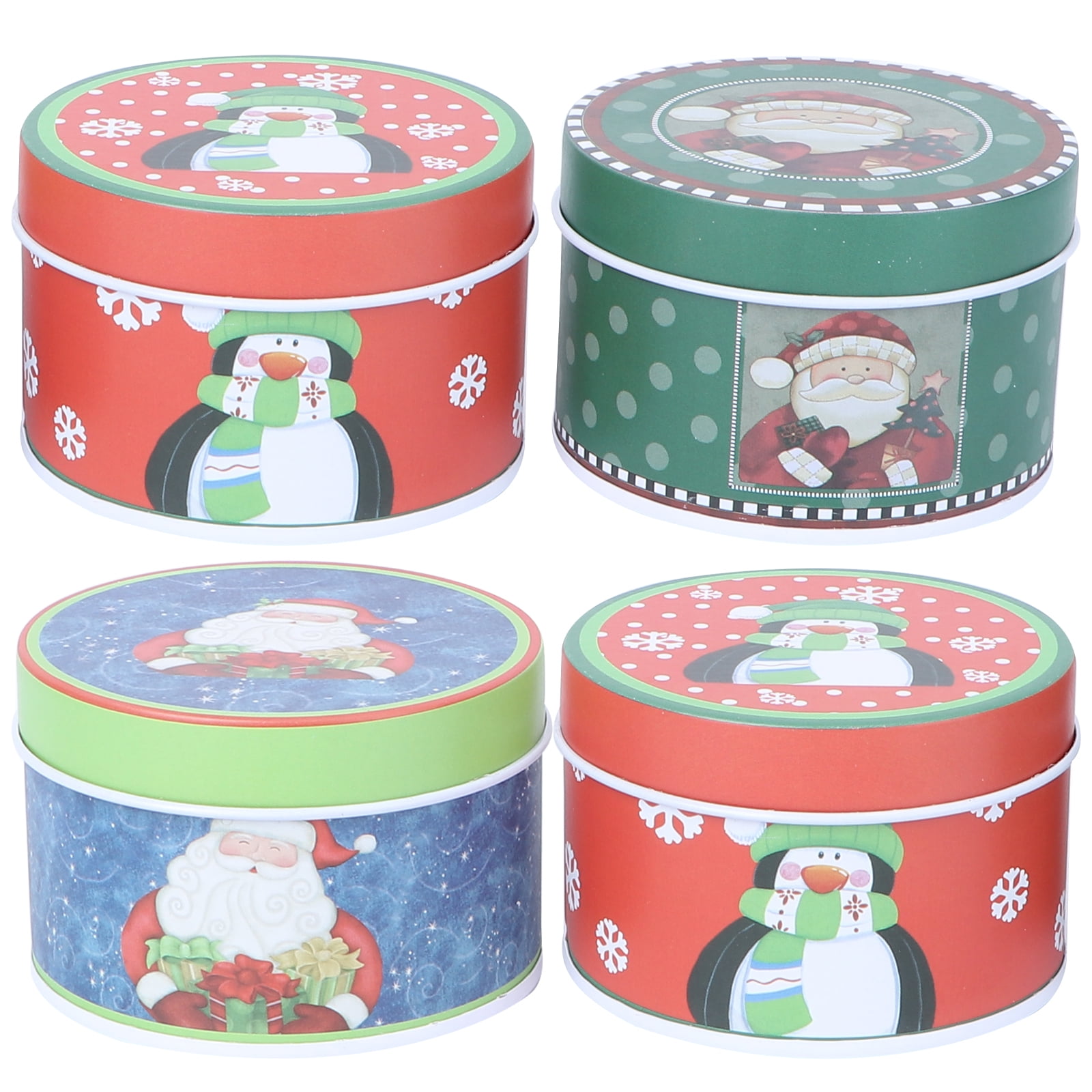 Hemoton 4pcs Christmas Themed Tinplate Box Round Candy Cookie Boxes Cute Tin Case Party Supplies Random Pattern 
