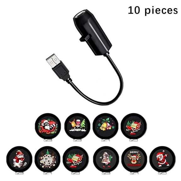 IFRINID USB Christmas Projection Lamp, 360° Adjustable LED Holiday Light with 10 Projection Slides for Wall and Ceiling Decor