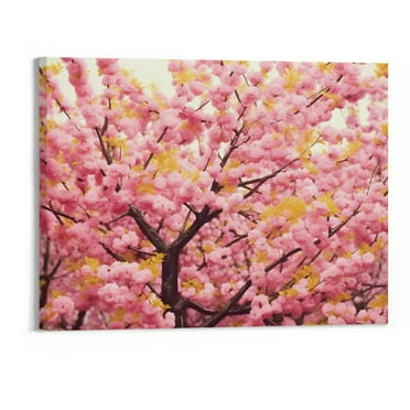 Creowell Flower Canvas Wall Art Cherry Sakura Blossom in Picture Print Modern Home Decor Elegant Flowers Artwork Abstract Floral Paintings on Canvas for Bedroom Girls Room Decor 20x16 inch