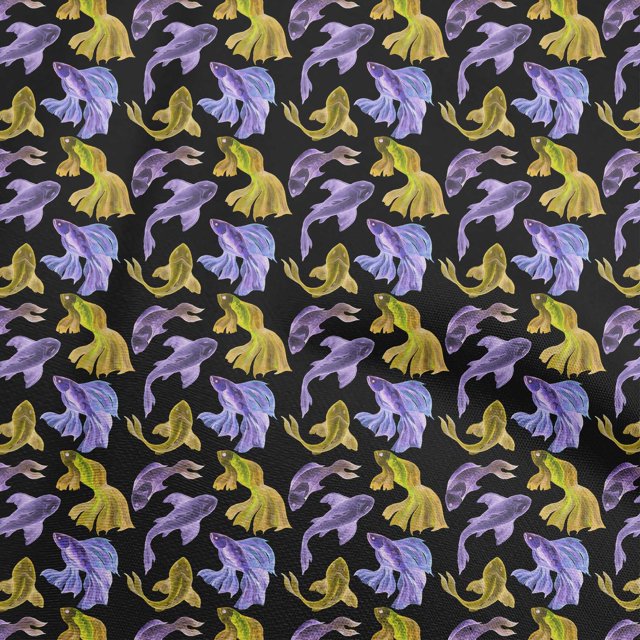 oneOone Rayon Yellow Fabric Asian Japanese Koi Fish Sewing Craft Projects Fabric Prints by Yard 56 Inch Wide