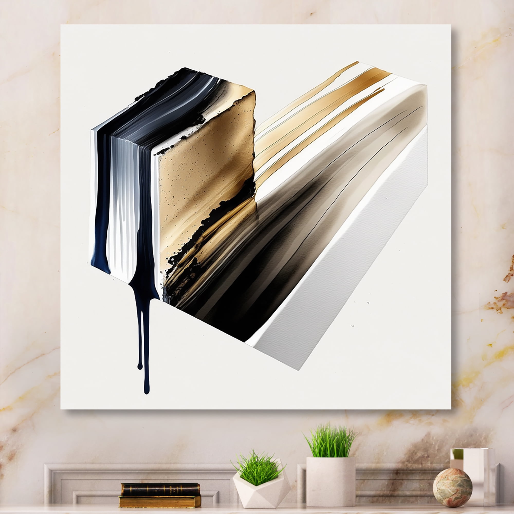 Designart Black And Gold Cubic Expression II Canvas Wall Art