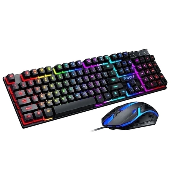 T-WOLF TF200 Wired Gaming Keyboard and Gaming Mouse Combo Ergonomic with Rainbow Backlight, Black