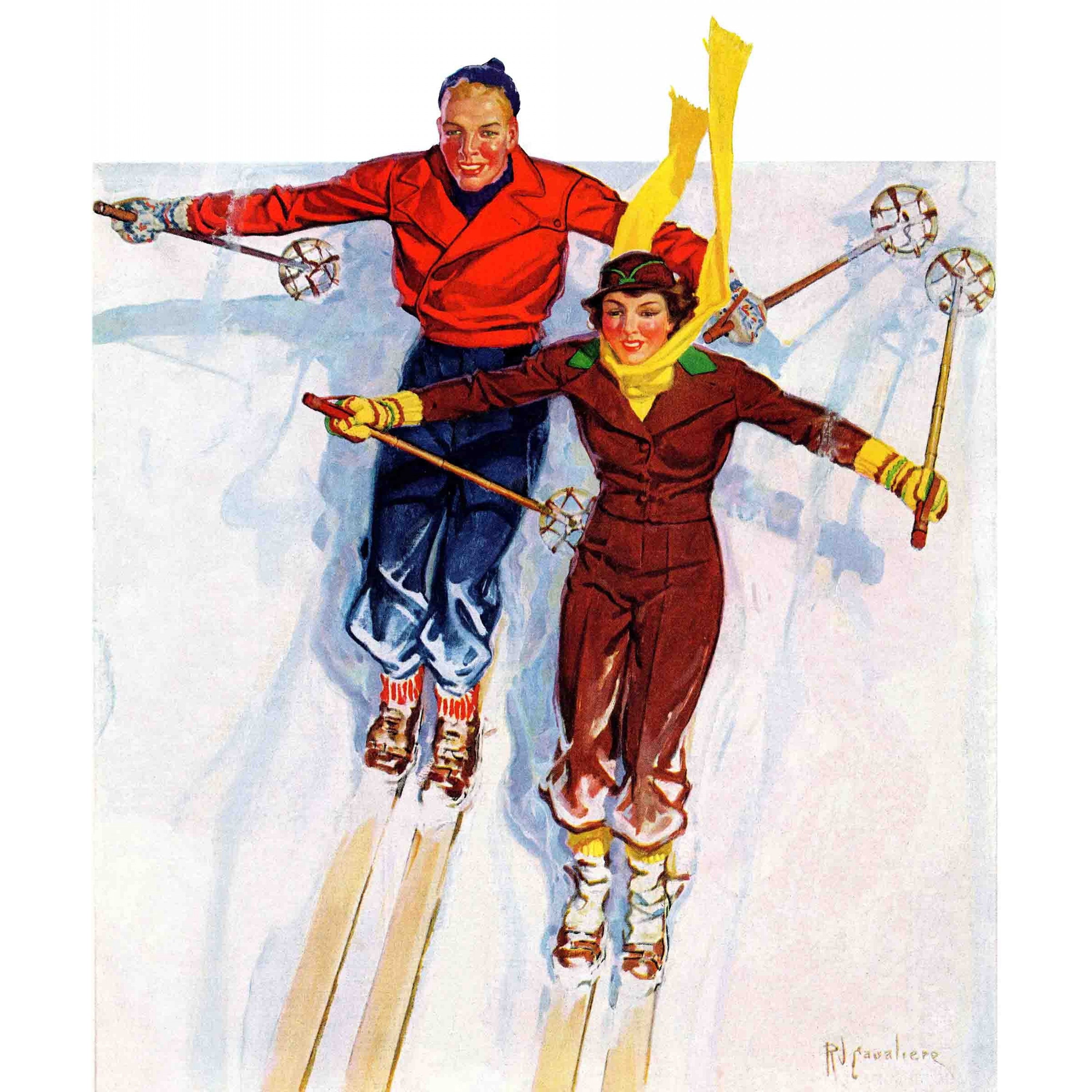 Marmont Hill Couple Downhill Skiing Print on Wrapped Canvas