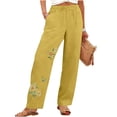 thumbnail image 4 of Pants for Women Yellow Ladies Spring And Summer Loose Trendy Casual Embroidered Cotton And Linen Pants Pants XXL, 4 of 6