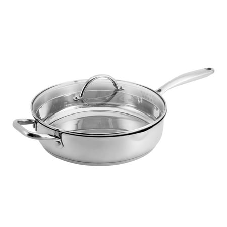 - Hamilton Beach 11 Inch Heavy Duty Saute Pan with Glass Lid, Stainless Steel